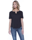 StarTee-ST1822-Cotton/Modal Slit V Neck-BLACK