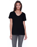 StarTee-ST1823-Cotton/Modal Open V Neck T Shirt-BLACK