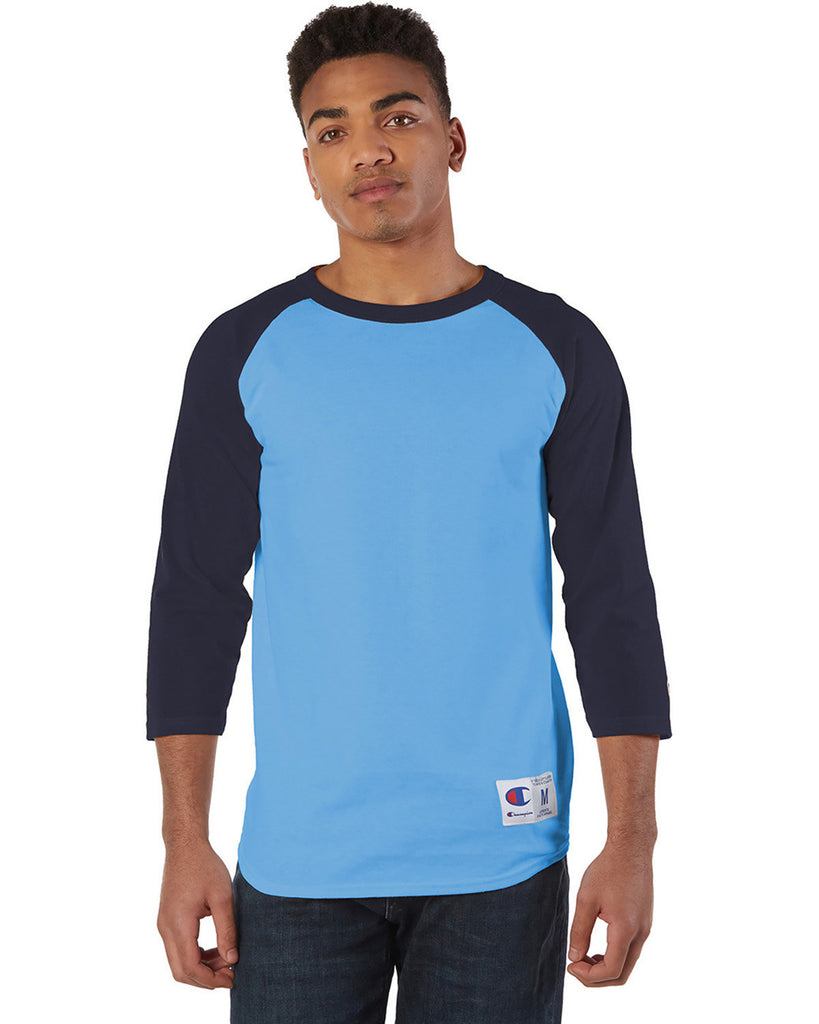 Champion-T1397-Adult Raglan T-Shirt-LIGHT BLUE/ NAVY