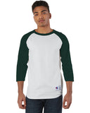 Champion-T1397-Adult Raglan T-Shirt-WHITE/ DRK GREEN