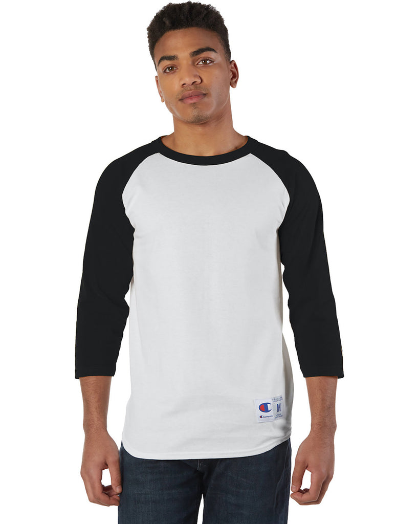 Champion-T1397-Adult Raglan T-Shirt-WHITE/ BLACK