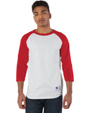 Champion-T1397-Adult Raglan T-Shirt-WHITE/ SCARLET