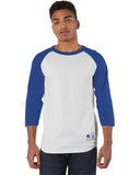 Champion-T1397-Adult Raglan T-Shirt-WHITE/ TEAM BLUE