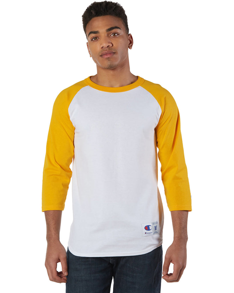 Champion-T1397-Adult Raglan T-Shirt-WHITE/ C GOLD