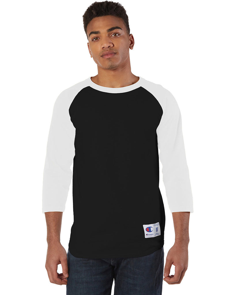 Champion-T1397-Adult Raglan T-Shirt-BLACK/ WHITE