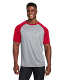 Team 365-TT62-Zone Colorblock Raglan T Shirt-ATH HTHR/ SP RED