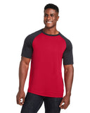 Team 365-TT62-Zone Colorblock Raglan T Shirt-SP RED/ BLK HTHR